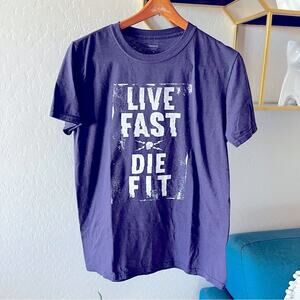Reebok purple white Live Fast Die Fit workout gym tee shirt mens size medium M